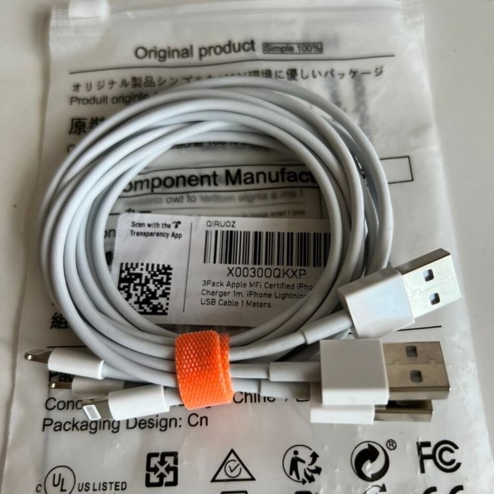 Pack of 3 Apple MFi Certified iPhone Lightning to USB Cable 1 Meter